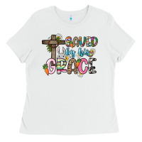 White Saved by his grace Easter Day Ladies Tee - HowdyJamesFarm