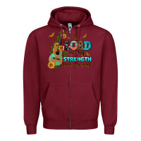 Burgundy the lord is my strength and my song guitar with su Zipper Hoodie - AdoDesignShop