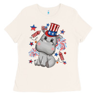 Bone fourth of july hippopotamus Ladies Tee - CowGirlArtShop
