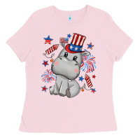 Bubblegum Pink fourth of july hippopotamus Ladies Tee - CowGirlArtShop