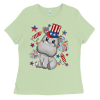 Matcha fourth of july hippopotamus Ladies Tee - CowGirlArtShop