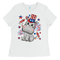 White fourth of july hippopotamus Ladies Tee - CowGirlArtShop