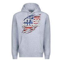 Heather Grey Let's Go Brandon Ripped Cloth with American Flag Premium Hoodie - Jasminsmagicworld