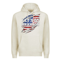 Oatmeal Heather Let's Go Brandon Ripped Cloth with American Flag Premium Hoodie - Jasminsmagicworld