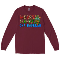 Burgundy merry happy chrismukkah Long Sleeve Tee - FaDigitalArtStudio