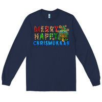 Navy merry happy chrismukkah Long Sleeve Tee - FaDigitalArtStudio