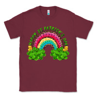 Burgundy Happy St. Patrick's Day Rainbow And Shamrock Classic Tee - RanaPortraitStore