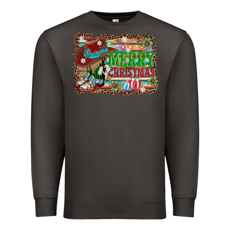 Merry Christmas Western Boots Premium Sweatshirt by AdoDesignShop | Teevron
