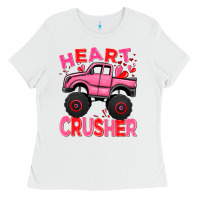 White Heart crusher pink monster truck Valentine's Day Ladies Tee - HowdyJamesFarm