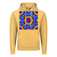 Vintage Mustard Pride lgbtq hearts and peace symbol seamless patte Vintage Hoodie - BundleAndBundleShop