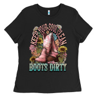 Black Keep your soul clean boots dirty Cowboy western Ladies Tee - HowdyJamesFarm
