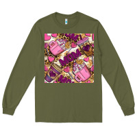 Army Green Mom Coffee Cups With Leopard Digital Paper Long Sleeve Tee - BundleAndBundleShop