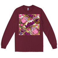 Burgundy Mom Coffee Cups With Leopard Digital Paper Long Sleeve Tee - BundleAndBundleShop