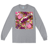 Heather Grey Mom Coffee Cups With Leopard Digital Paper Long Sleeve Tee - BundleAndBundleShop