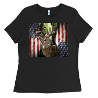 Black usa deer hunting woods Ladies Tee - CowGirlArtShop