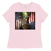 Bubblegum Pink usa deer hunting woods Ladies Tee - CowGirlArtShop