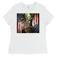 White usa deer hunting woods Ladies Tee - CowGirlArtShop