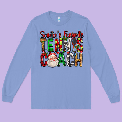 Santa's Favorite Tennis Coach For Christmas Long Sleeve Tee Designed By Fadigitalartstudio