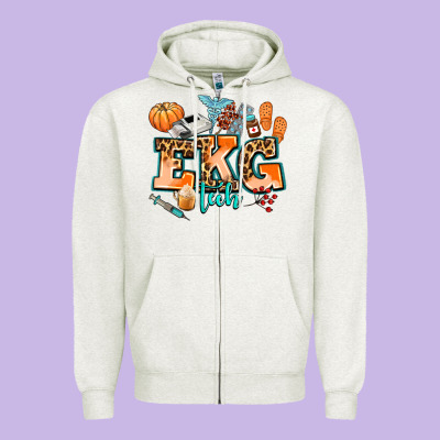 Ekg Tech Fall Zipper Hoodie Designed By Adodesignshop