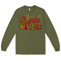 Army Green Feliz Navidad With Sombrero Tree Long Sleeve Tee - BundleAndBundleShop