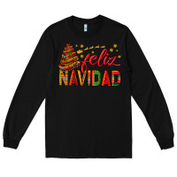 Black Feliz Navidad With Sombrero Tree Long Sleeve Tee - BundleAndBundleShop