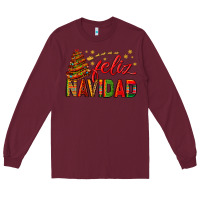 Burgundy Feliz Navidad With Sombrero Tree Long Sleeve Tee - BundleAndBundleShop
