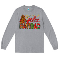 Heather Grey Feliz Navidad With Sombrero Tree Long Sleeve Tee - BundleAndBundleShop
