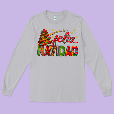 Feliz Navidad With Sombrero Tree Long Sleeve Tee Designed By Bundleandbundleshop