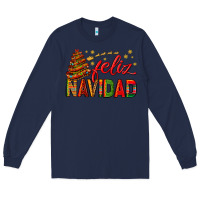 Navy Feliz Navidad With Sombrero Tree Long Sleeve Tee - BundleAndBundleShop