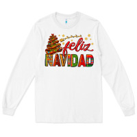 White Feliz Navidad With Sombrero Tree Long Sleeve Tee - BundleAndBundleShop
