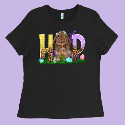 Hop Rabbit Easter Day Ladies Tee Designed By Howdyjamesfarm