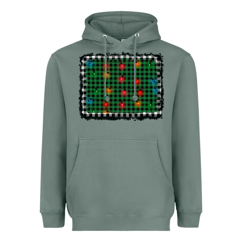 Christmas Buffalo Plaid And Lights Background Heavyweight Hoodie by AdoDesignShop | Teevron