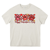 Cream Happy Valentine's Day paws Valentine's Day Heavy Core Tee - HowdyJamesFarm