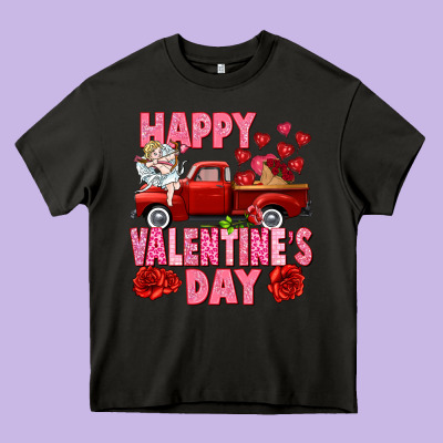 Happy Valentine's Day Red Truck Heavy Core Tee Designed By Howdyjamesfarm