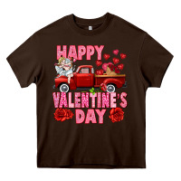 Chocolate Brown Happy Valentine's day red truck Heavy Core Tee - HowdyJamesFarm