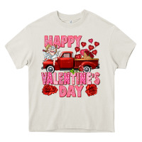 Cream Happy Valentine's day red truck Heavy Core Tee - HowdyJamesFarm
