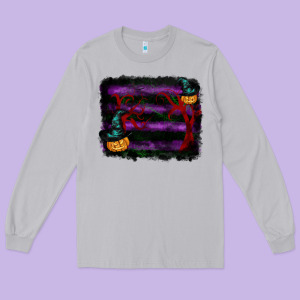 Halloween Witch Hat Backround Long Sleeve Tee Designed By Ranaportraitstore