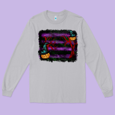 Halloween Witch Hat Backround Long Sleeve Tee Designed By Ranaportraitstore