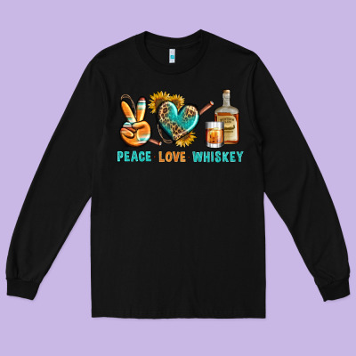 Peace Love Whiskey Long Sleeve Tee Designed By Bundleandbundleshop