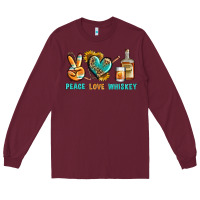 Burgundy Peace Love Whiskey Long Sleeve Tee - BundleAndBundleShop