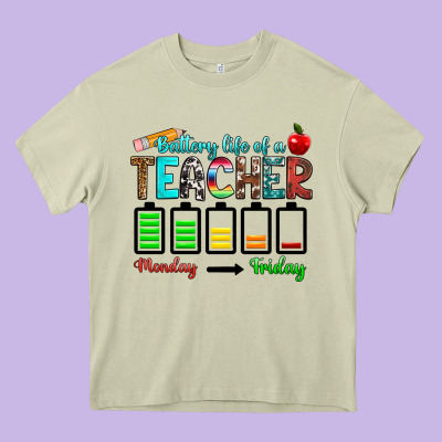 Battery Life Of A Teacher Monday Friday Heavy Core Tee Designed By Ranaportraitstore