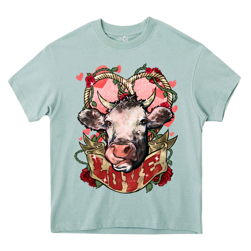 Cow Valentine's Day Love Heavy Core Tee by HowdyJamesFarm | Teevron