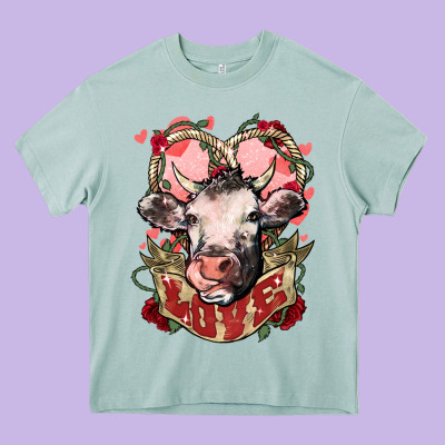 Cow Valentine's Day Love Heavy Core Tee Designed By Howdyjamesfarm
