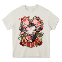 Cream Cow Valentine's Day love Heavy Core Tee - HowdyJamesFarm