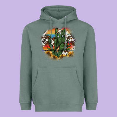 Cowhide Aztec Sunflowers Cactus Heavyweight Hoodie Designed By Adodesignshop