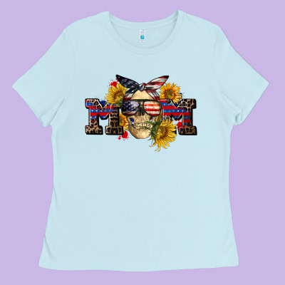 American Mom Skull Ladies Tee Designed By Cowgirlartshop