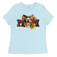 Baby Blue american mom skull Ladies Tee - CowGirlArtShop