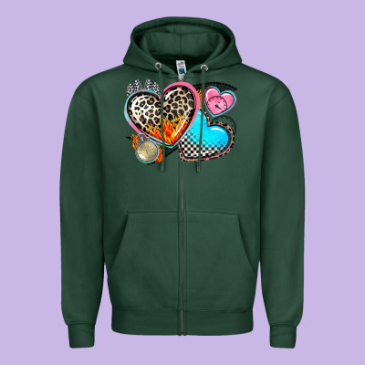 Western Leopard  Racing  Hearts Zipper Hoodie Designed By Adodesignshop