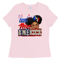 Bubblegum Pink little miss america black girl peekaboo Ladies Tee - CowGirlArtShop