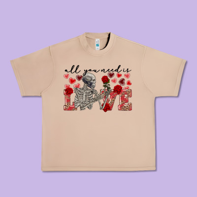 Skeleton All You Need Is Love Urban Heavy Tee Designed By Fadigitalartstudio